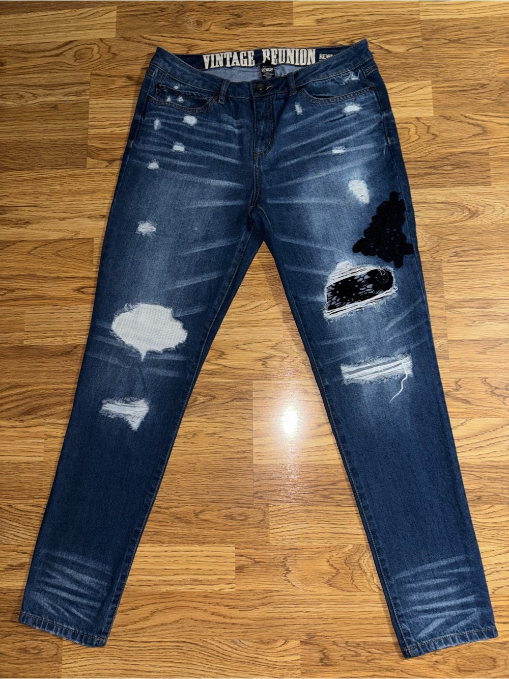 Rewash Vintage Reunion Skinny Jeans Juniors Size 13 Black Lace Distressed Holes